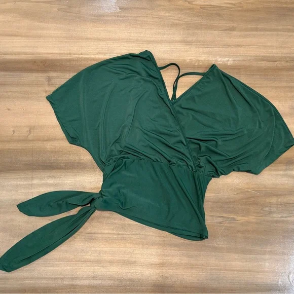 Willow & Root Forest Green Wrap Blouse - Picture 2 of 6